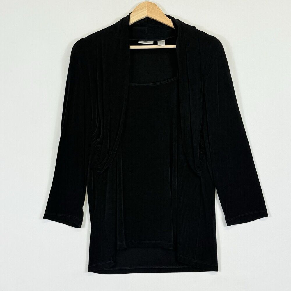 Chico's Travelers Black Layer Look Slinky Tank Cardigan Shirt Top Womens 3 XL 16